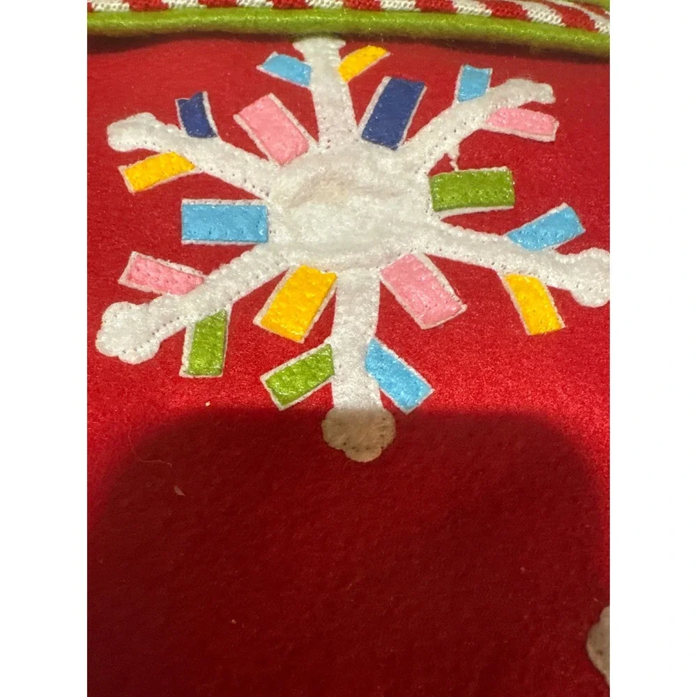 Tai-Pan Trading Red Snowflake Christmas Stocking Green Cuff Candy Cane Trim 16in